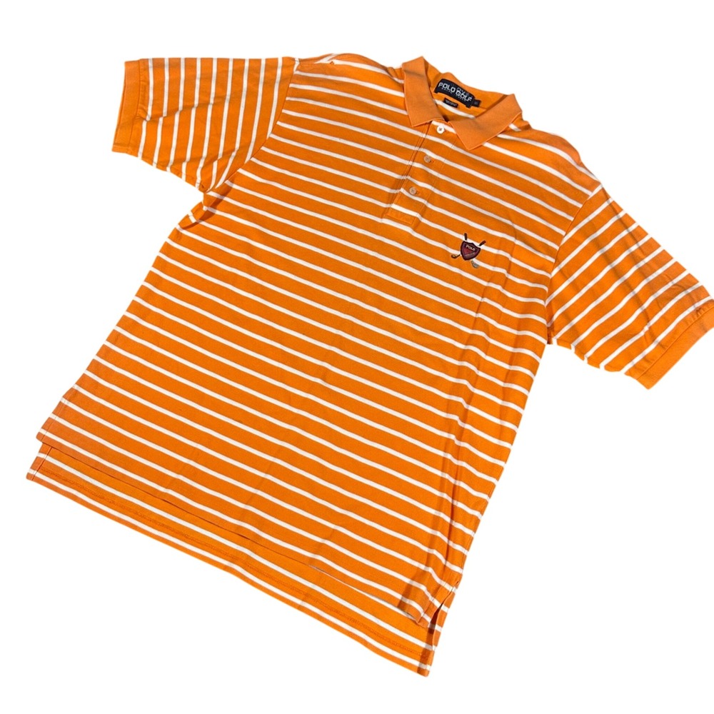 Polo Golf Ralph Lauren Polo Shirt Mens XL Orange White Striped Crest Logo